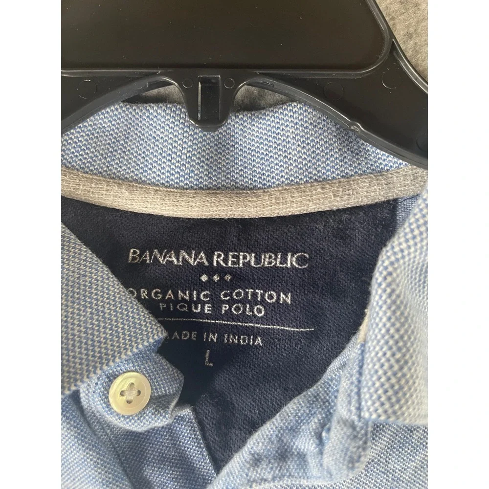 Banana Republic Mens Organic Cotton Pique Polo Shirt Blue Elephant Logo Large